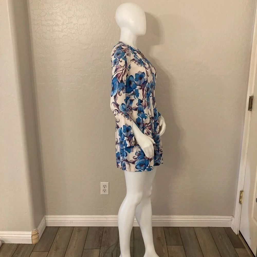 Free People Blue Tegan Deep V-Neckline Pleated Dress Size 4